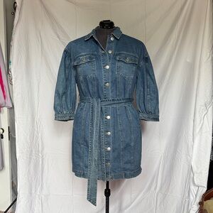 Denim Button-Up Dress with Belt